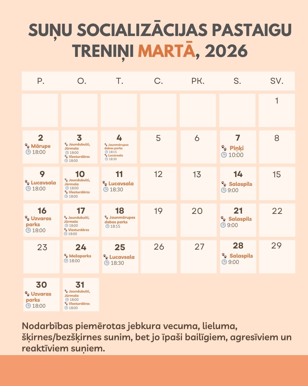 Kinologa apmācības suņiem martā