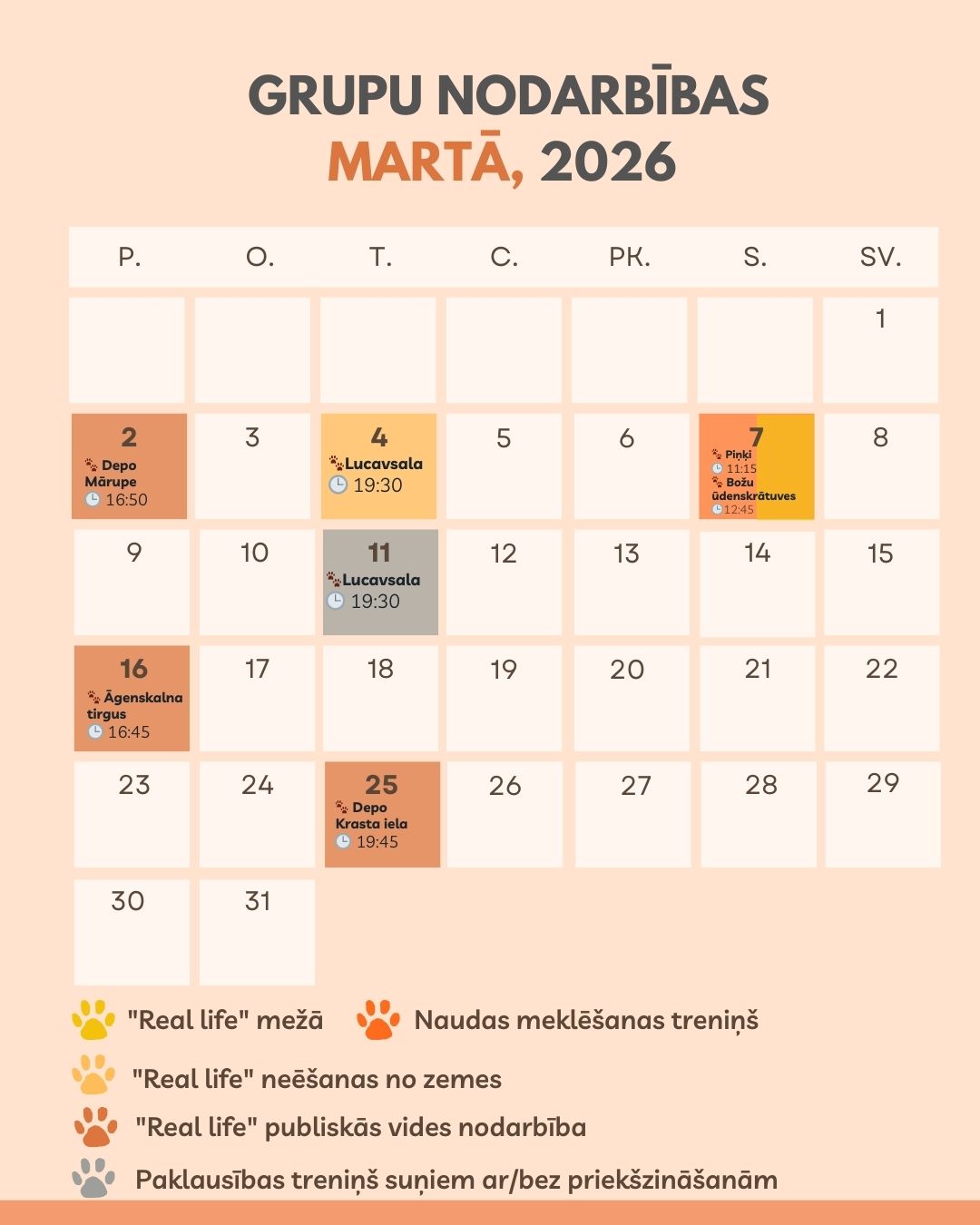 Kinologa apmācības suņiem martā